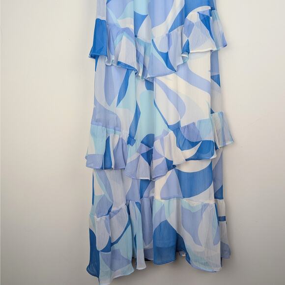 VICI Blue White Tiered Ruffle Maxi Dress Sz M Ethereal Resort Coastal Boho Beach - Picture 4 of 9